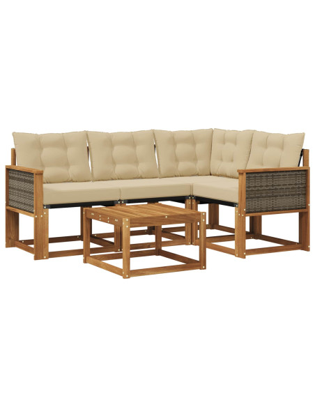 Set di divani da esterno con cuscino 5 pcs Naturale e Beige