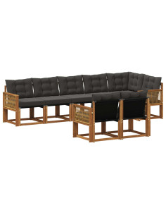 Set di divani da esterno con cuscino 8 pcs Naturale e Nero