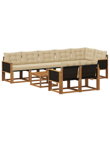 Set di divani da esterno con cuscino 9 pcs Naturale e Beige