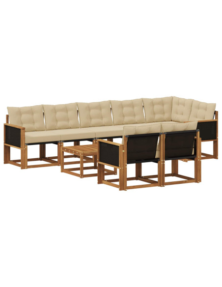 Set di divani da esterno con cuscino 9 pcs Naturale e Beige