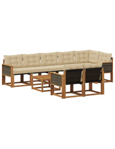 Set di divani da esterno con cuscino 9 pcs Naturale e Beige