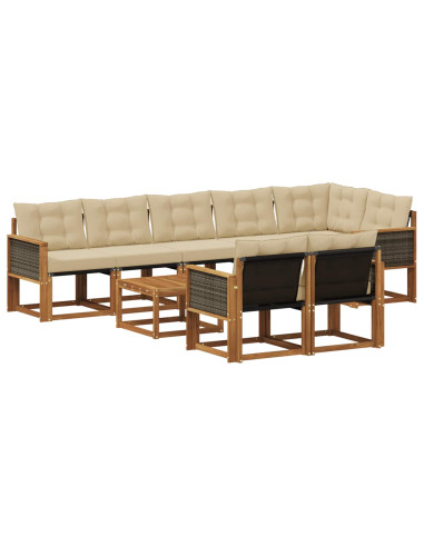 Set di divani da esterno con cuscino 9 pcs Naturale e Beige