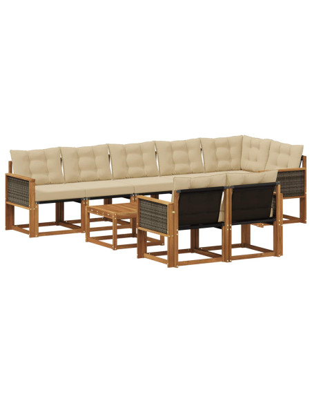Set di divani da esterno con cuscino 9 pcs Naturale e Beige