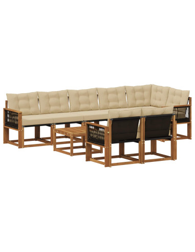 Set di divani da esterno con cuscino 9 pcs Naturale e Beige
