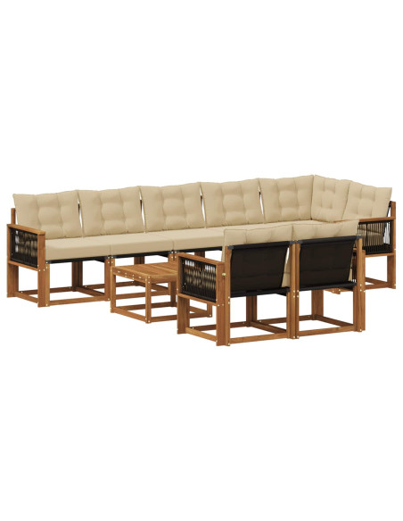 Set di divani da esterno con cuscino 9 pcs Naturale e Beige