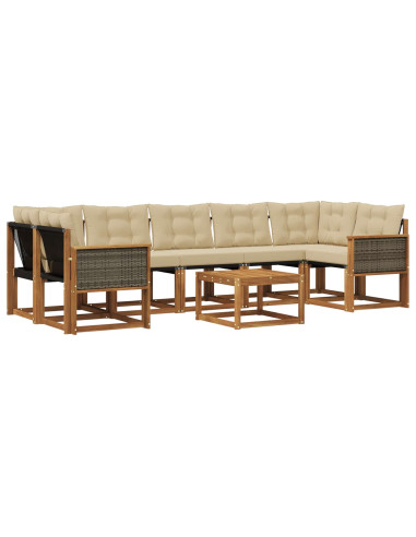 Set di divani da esterno con cuscino 8 pcs Naturale e Beige