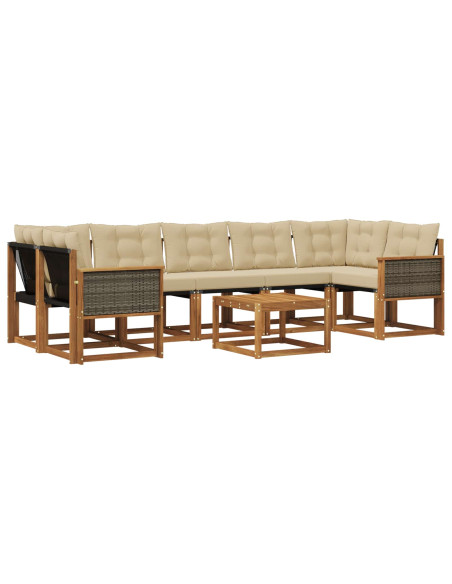 Set di divani da esterno con cuscino 8 pcs Naturale e Beige