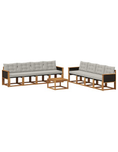 Set di divani da esterno 9 pcs Naturale e Grigio Chiaro