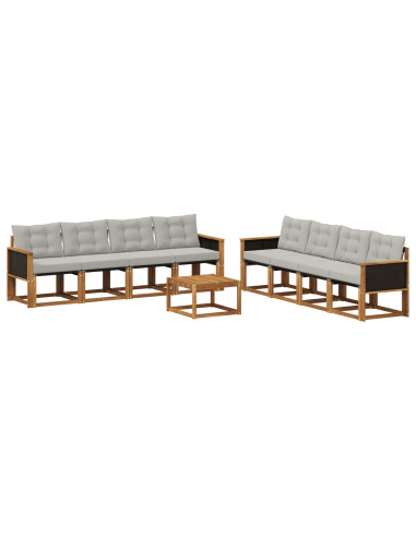 Set di divani da esterno 9 pcs Naturale e Grigio Chiaro