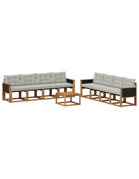 Set di divani da esterno 9 pcs Naturale e Grigio Chiaro