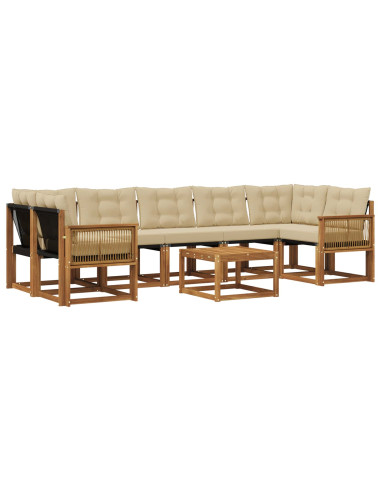 Set di divani da esterno con cuscino 8 pcs Naturale e Beige