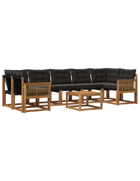 Set di divani da esterno con cuscino 8 pcs Naturale e Nero