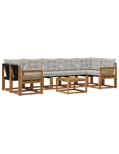 Set di divani da esterno 8 pcs Naturale e Grigio Chiaro