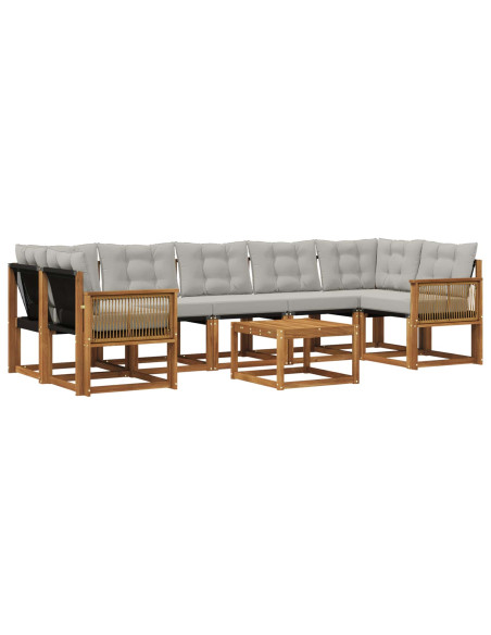 Set di divani da esterno 8 pcs Naturale e Grigio Chiaro