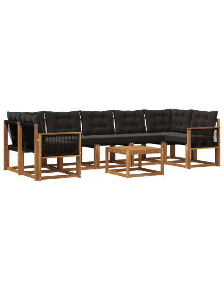 Set di divani da esterno con cuscino 8 pcs Naturale e Nero