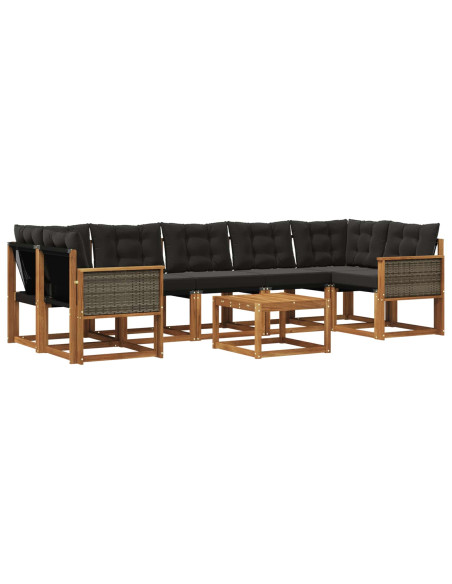 Set di divani da esterno con cuscino 8 pcs Naturale e Nero