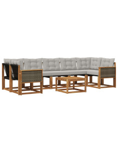 Set di divani da esterno 8 pcs Naturale e Grigio Chiaro
