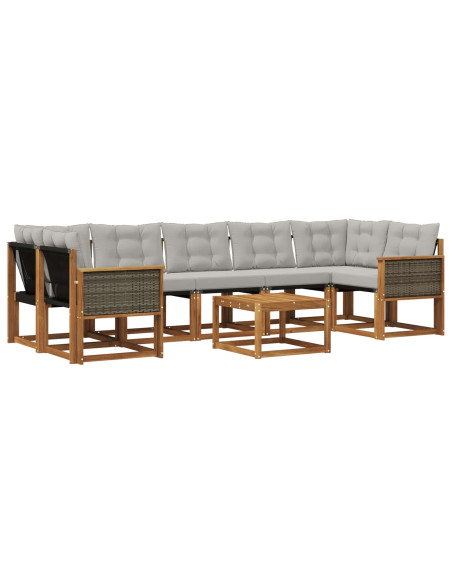 Set di divani da esterno 8 pcs Naturale e Grigio Chiaro