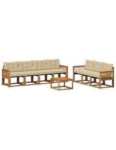 Set di divani da esterno con cuscino 8 pcs Naturale e Beige