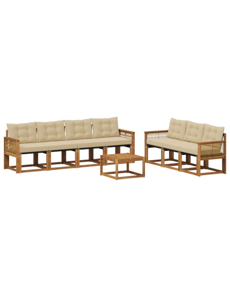 Set di divani da esterno con cuscino 8 pcs Naturale e Beige