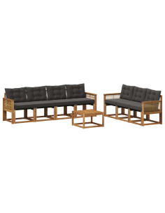 Set di divani da esterno con cuscino 8 pcs Naturale e Nero