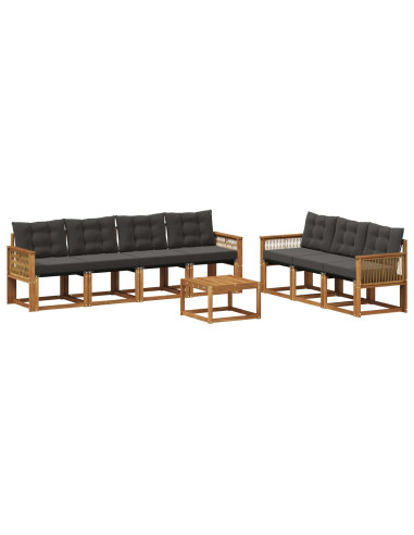 Set di divani da esterno con cuscino 8 pcs Naturale e Nero
