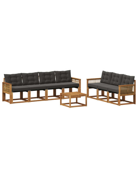 Set di divani da esterno con cuscino 8 pcs Naturale e Nero