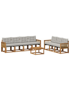 Set di divani da esterno 8 pcs Naturale e Grigio Chiaro