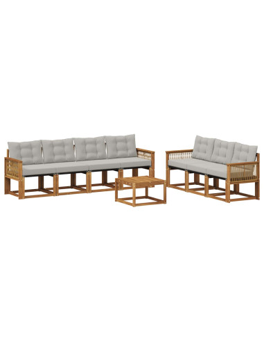 Set di divani da esterno 8 pcs Naturale e Grigio Chiaro