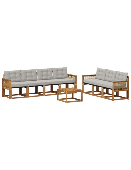 Set di divani da esterno 8 pcs Naturale e Grigio Chiaro