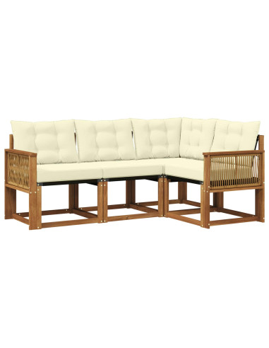 Set di divani da esterno con cuscino 4 pcs Naturale e Crema
