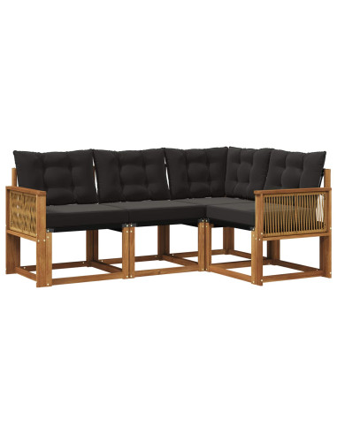 Set di divani da esterno con cuscino 4 pcs Naturale e Nero