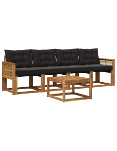 Set di divani da esterno con cuscino 5 pcs Naturale e Nero