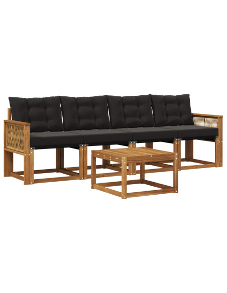 Set di divani da esterno con cuscino 5 pcs Naturale e Nero