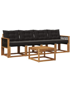 Set di divani da esterno con cuscino 5 pcs Naturale e Nero