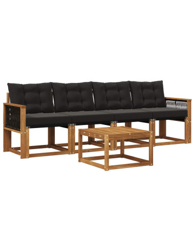 Set di divani da esterno con cuscino 5 pcs Naturale e Nero