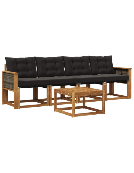 Set di divani da esterno con cuscino 5 pcs Naturale e Nero