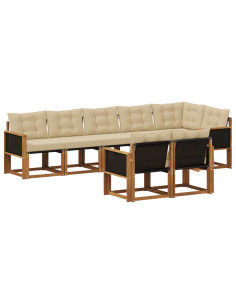 Set di divani da esterno con cuscino 8 pcs Naturale e Beige