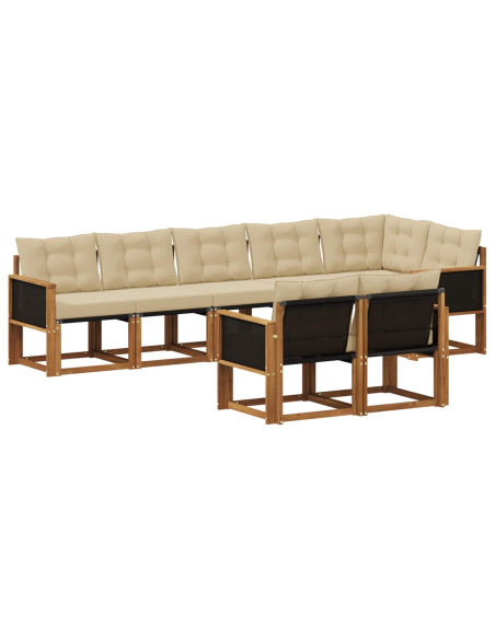 Set di divani da esterno con cuscino 8 pcs Naturale e Beige