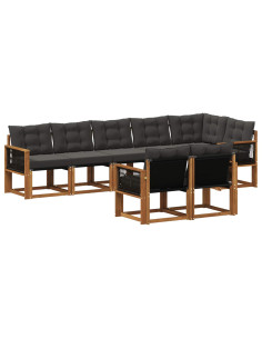 Set di divani da esterno con cuscino 8 pcs Naturale e Nero