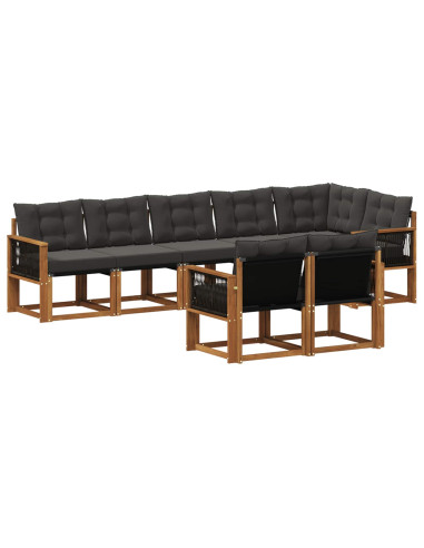 Set di divani da esterno con cuscino 8 pcs Naturale e Nero