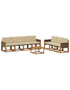 Set di divani da esterno con cuscino 8 pcs Naturale e Beige