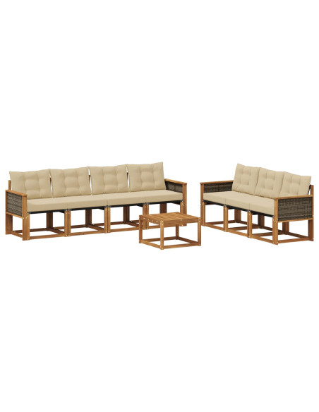 Set di divani da esterno con cuscino 8 pcs Naturale e Beige