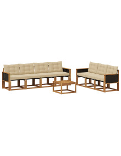 Set di divani da esterno con cuscino 8 pcs Naturale e Beige