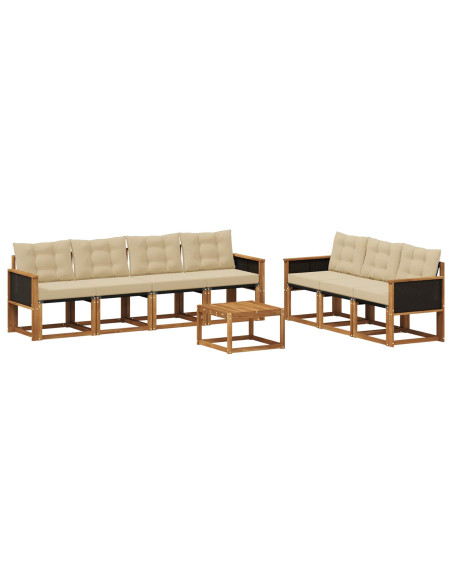 Set di divani da esterno con cuscino 8 pcs Naturale e Beige
