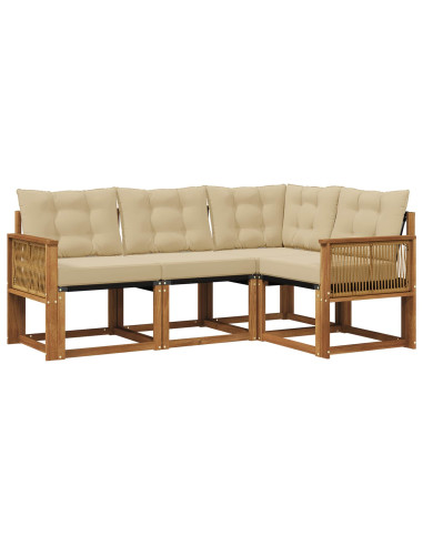 Set di divani da esterno con cuscino 4 pcs Naturale e Beige