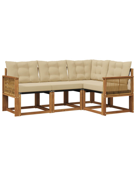 Set di divani da esterno con cuscino 4 pcs Naturale e Beige