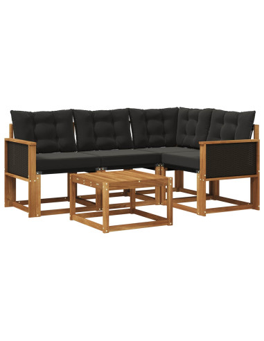 Set di divani da esterno con cuscino 5 pcs Naturale e Nero