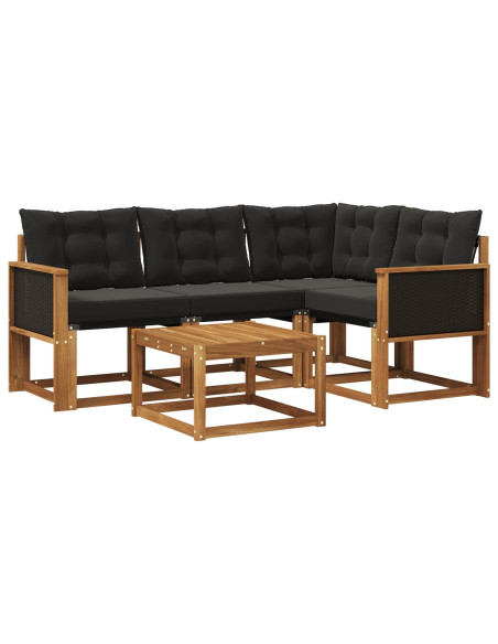 Set di divani da esterno con cuscino 5 pcs Naturale e Nero