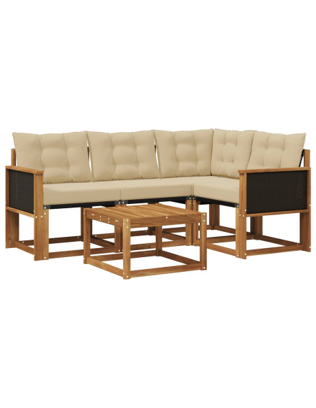 Set di divani da esterno con cuscino 5 pcs Naturale e Beige